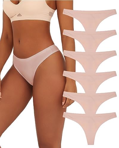 FINE TOO 6/12er Damen Seamless Strings Slip Nahtlos Hipster Unterhosen Tangas Set Sexy Unterwäsche Bequem Dessous Frauen Mehrfarbig XS-XL