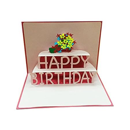 Amazon ポップアップグリーティングカード ハッピーバースディ文字 ブーケ ピンク グリーティングカード 文房具 オフィス用品