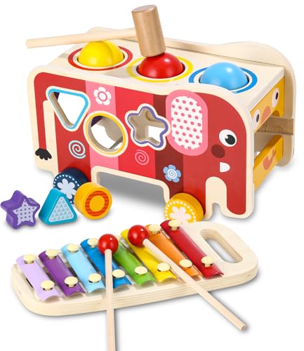 Kinder Schlagzeug Set Für Kleinkinder 1-3, All In One Musikinstrumente Holz Musikspielzeug Montessori Sensory Toys Für 1 Jahr Alt. Geschenke Für Mädchen Jungen