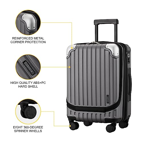 Level8 Grace Ext Carry On Luggage, 20” Expandable Hardside Suitcase, Abs+Pc Harshell Spinner Luggage With Tsa Lock, Spinner Wheels - Grey, 20” Carry-On #TOP5