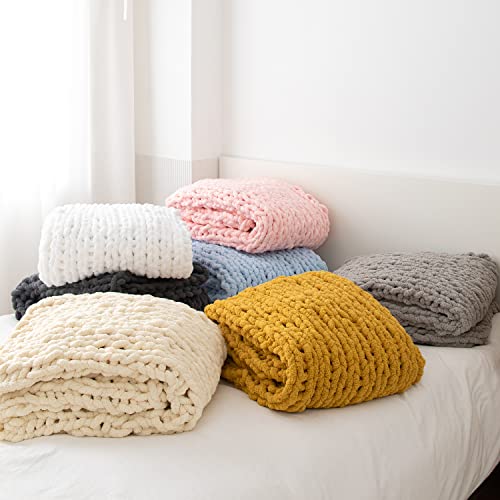 Libcmlian Cream Chunky Knit Blanket Throw 51"X63" Luxury Chenille Yarn Knitted Blanket Cozy Soft Handmade Cable Knit Throw Blanket For Couch Bed Sofa #TOP7