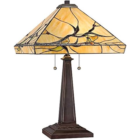 Robert Louis Tiffany Budding Branch Mission Tiffany Style Table Lamp 24" High Bronze Brown Metal Antique Copper Glass Art Shade Decor for Living Room Bedroom House Bedside Nightstand Home Office Cover