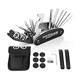 Alta calidad: esta herramienta de reparación de bicicleta está hecha de acero de alta calidad y material ABS y es duradero, estable y eficaz. Alta calidad para larga vida útil, herramienta multifunción compacta para bicicleta. Su mejor compañero para montar a caballo.