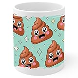 Poop Emoji Ceramic Coffee Mug 11oz Funny Smiley Face - Tea Coffee Mug with Comfortable Grip - Unique Fun Gift White Cup for Office or Home - Vibrant Long-Lasting Print ID44991