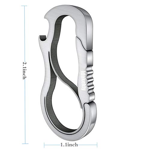 Idakekiy Full Stainless Steel Dual Carabiner Keychain Mutil Function Home Tool with Bottle Opener for Home Small Version