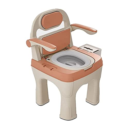 Cómoda de noche, inodoros portátiles para personas mayores, inodoro móvil con reposabrazos y caja de pañuelos, silla de inodoro con asiento acolchado y respaldo para cama individual, color naranja