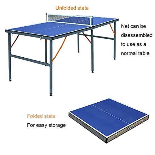 6 ft Table Tennis Table Ping-Pong Tables Set - 100% Preassembled Foldable & Portable Tables with All-Weather Aluminum Composite Frame & Removable Net for Outdoor/Indoor - Thumbnail 3