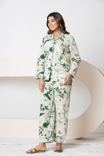Image of Women's Cotton Printed Night Suit Set | Soft & Breathable Sleepwear with Top and Pajama | Stylish Nightwear for Daily Use - All Season Use
