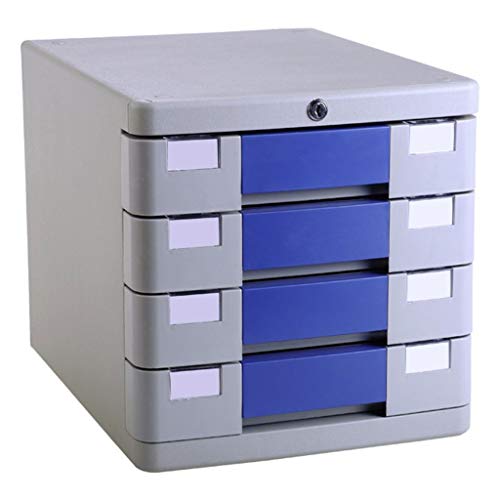 Preisvergleich Produktbild Flacher Aktenschrank Schreibtisch ablagesystem 4 Schubladen mit Schloss Aktenschrank aus Kunststoff - Blau 28.2X36.5X28.5cm