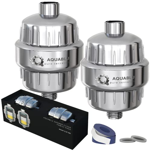 Aquablu High-Pressure Shower Filter Family Pack (2 Qty) – Heavy Duty Shower Head Filter For Hard Water, Chlorine Heavy Metals & More – Luxury Water Softener Shower Head With Filter #TOP23