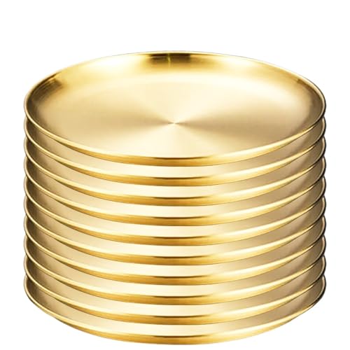 WJLYDM Juego de 3/7/10 platos acero inoxidable for barbacoa, pollo frito, carne, verduras, frutas, postres y tartas(10pcs gold)