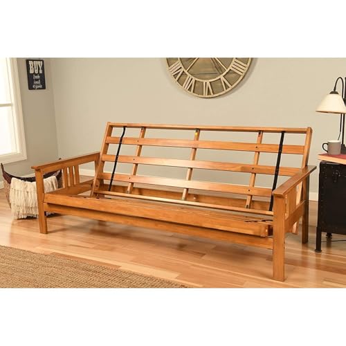 Maykoosh Queen Futon Frame - Hardwood Sofa Bed with Folding Design - Butternut