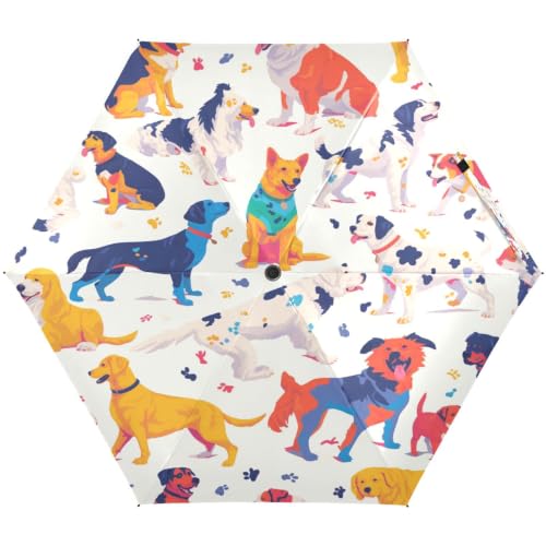 Parapluie pliant blanc à motifs chiens colorés pour voyage et plage