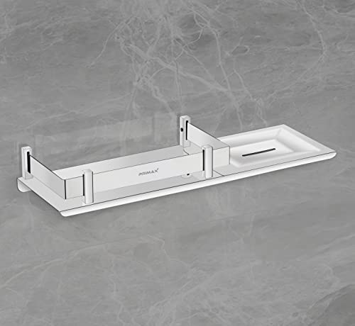 Image of Primax Stainless Steel 2in1 Multipurpose Mirrored, Nickel, Chrome Finish Bathroom Accessories Shelf with Soap, Dish Holder (15x5 Inches, Silver) - Pack of 1