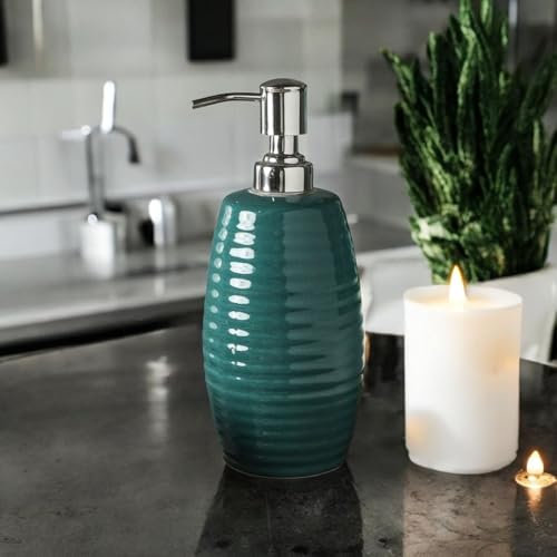 Image of Ceramic Soap Dispenser 330ml (Set of 1) | Refillable Hand Wash, Lotion & Sanitizer Pump Bottle for Bathroom & Kitchen | Green
