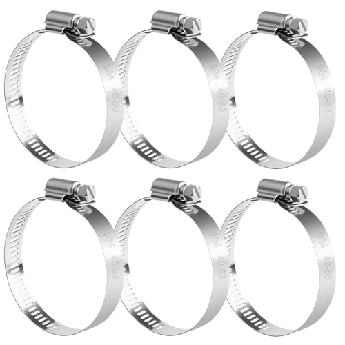 40-63mm Jubilee Clips, Adjustable Hose Clam, 304 Stainless Steel Pipe Clamp, Worm Drive Pipe, Flexible Exhaust Hose Clamps for Tube Water Pip Automotive Garden (6Pcs)