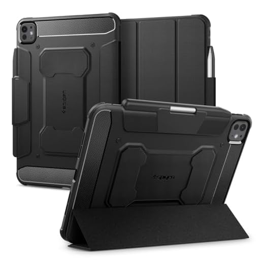 Spigen Rugged Armor Pro Hülle für iPad Pro 11 Zoll M5 (2025) / M4 (2024) Chip Robustes Case Auto Schlaf/Wach Funktion Stiftfreundlich - Schwarz