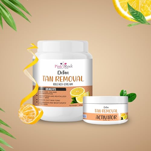Image of Pink Root Detan Tan Removal Bleach Cream with Activator 1kg, helps in removing tan & gives instant fairness