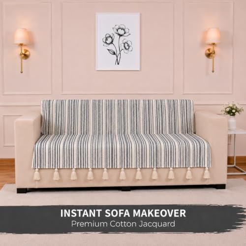 Image of STITCHNEST 'Nomad Weave Collection' 2 Seater Sofa Cover - Full Coverage| Elegant Jacquard Fabric, Decorative Tassels, Washable & Durable for Modern Living9