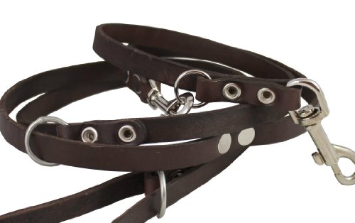 Brown 6-Way European Multifunctional Leather Dog Leash, Adjustable Schutzhund Lead 49"-94" Long, 5/8" Wide (15 Mm) #TOP3