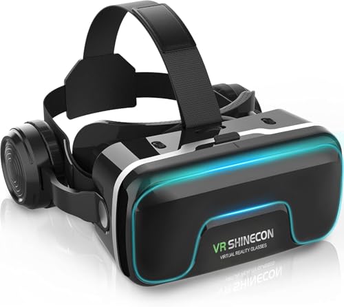 VR Headset with Headphones for Smartphones, 120° FOV, Aspherical Lenses