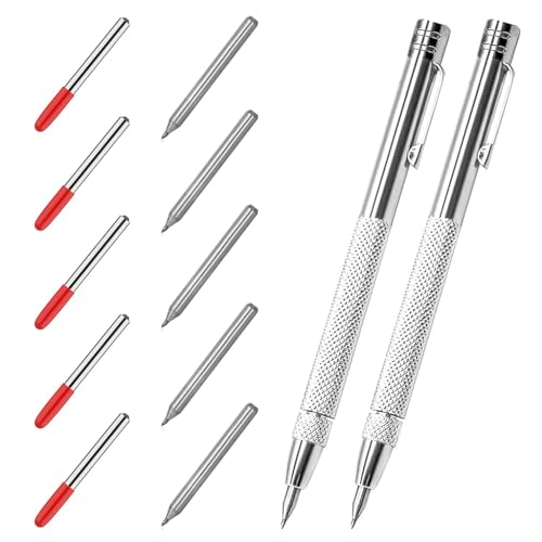 Image of Serplex 2Pcs Tungsten Scribers with 10 Interchangeable Tungsten Tips Anti-Slip Pocket Tungsten Scriber with Strong Magnet Cap Multipurpose Tungsten Carbide Scribers for Glass /Ceramics /Metal Sheet