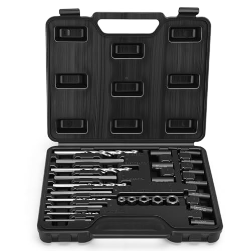 Yosoo Health Gear Kit D'extraction de Vis Cassées, Extracteurs de Vis et Forets pour Enlever les Goujons Endommagés, Boulons, Vis
