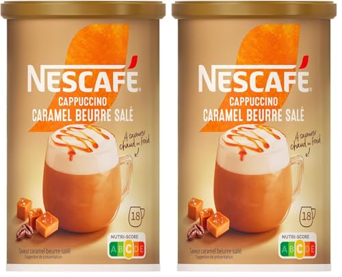 Nescafé Cappuccino Caramel Beurre Salé, Café Soluble, Boîte 261g (Lot de 2)