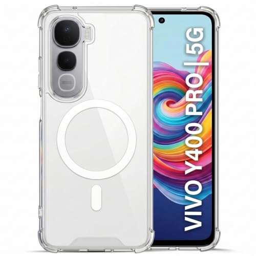 Image of TRUEUPGRADE Back Cover for Vivo Y400 Pro 5G | Mag-Safe Printed Transparent Case | Hard PC Back + Soft TPU Bumper | Magnetic Print Shockproof Protective Cover | Crystal Clear
