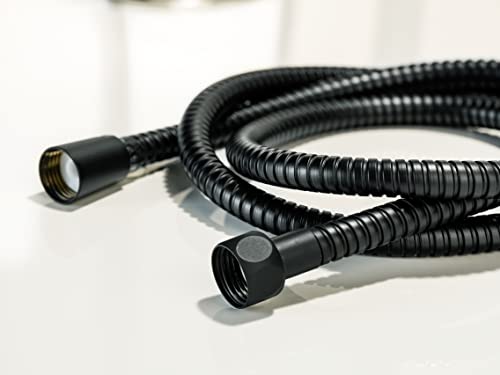WENKO Edelstahl Duschschlauch 150 cm, Brauseschlauch ummantelt mit rostfreiem Edelstahl, passt an alle Duschköpfe dank 1/2 Standardanschluss, praktischer Verdrehschutz, trinkwasserzugelassen, Schwarz