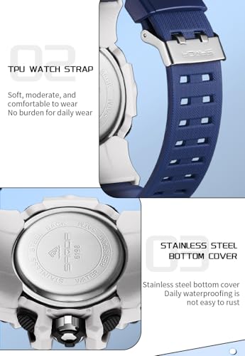 FANMIS Men's Solar Powered Casual Quartz Wrist Watch Analog Digital Multifunctional Black Sports Watch