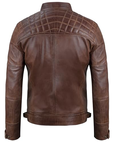 Image of Blingsoul Stylish Black & Brown Cafe Racer Leather Jacket For Men - Real Lambskin Leather Motorcycle Jacket Mens