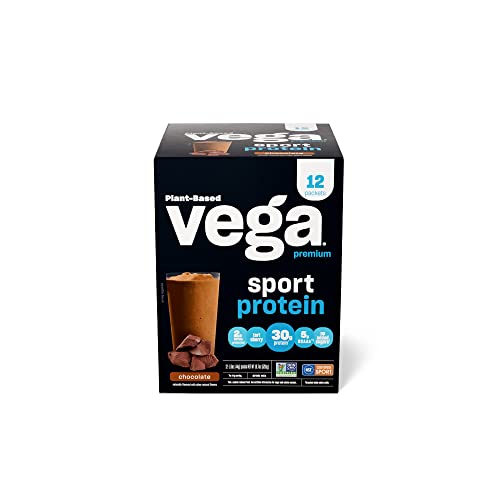 Vega Protein + Recovery, Chocolate – 30g Vegan Protein, Dairy & Gluten Free, Probiotics, NSF Certified, 12 x 1.6 oz Packets (12 Servings)