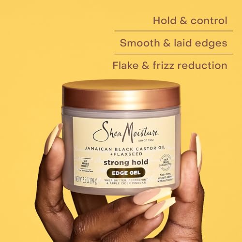 SheaMoisture Edge Control Strong Hold Gel+Flaxseed Jamaican Black Castor Oil Keeps Edges in Place,No Flakes,Infused With Hydrolyzed Corn Starch,Glycerin,Indulgent Scent ParabenFree AntiFrizz Gel 3.5oz