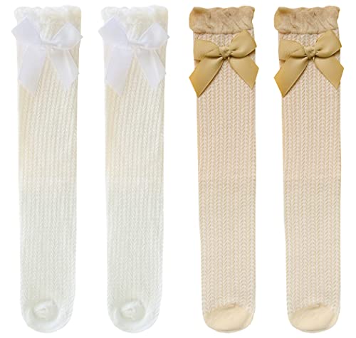 Image of Little Girl's Knee High Socks Over Calf Kids Overknee Stockings Bow Style
