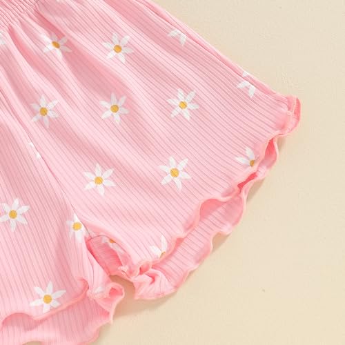 Image of Ayalinggo Baby Girl Summer Outfits Short Sleeve Lettuce Trim Floral Tops + Shorts Set Infant Clothes