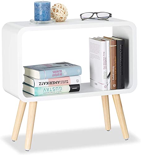 Image of Device Bas with BROWN ART SHOPPEE Bookcase Nightstand Side End Table Bedrooms Night Stand Bed Side Coffee Table Living Room Small Magazine Stand With Storage Engineered Wood Modern Furniture (White)