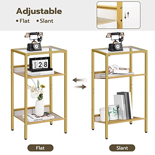 Hoobro Tall End Table, Tempered Glass Telephone Table With Mesh Shelf, 3-Tier High And Narrow Side Table For Space, Sofa, Living Room, Bedroom, Easy Assembly, Modern Style, Gold Gd04Dh01 #TOP6