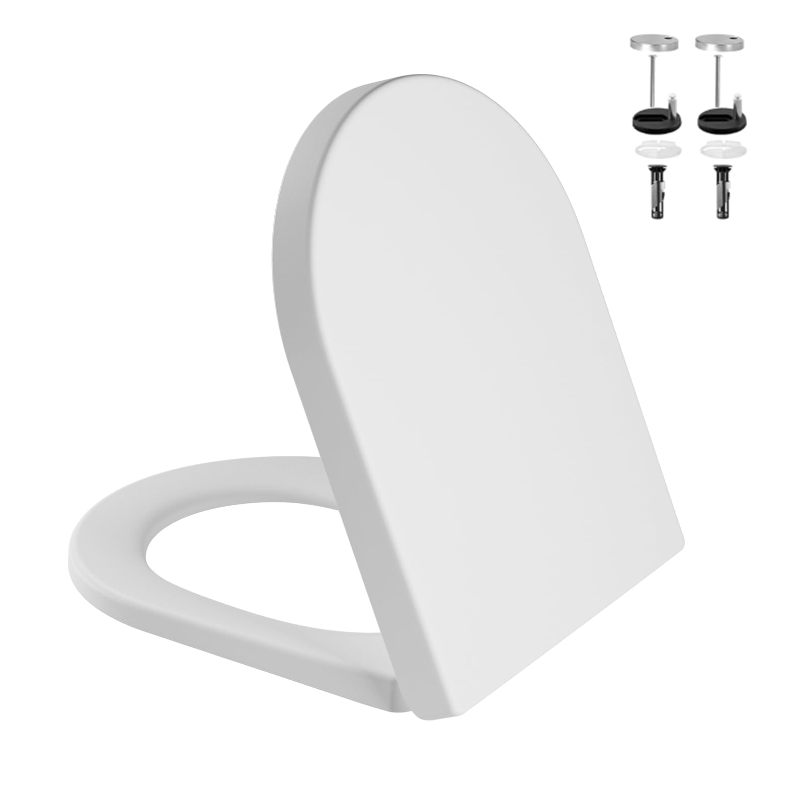 Garvee Asiento de Inodoro en Forma de Pequeña D Tapa de WC Universal de Duroplast con Cierre Suave y Liberación Rápida Bisagras Ajustables Antibacteriano Diseño Totalmente Envolvente Blanco