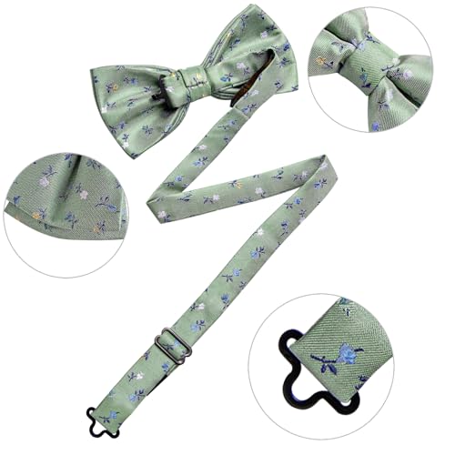 Image of DiBanGu Paisley Pre-Tied Bow Ties for Men Silk Adjustable Bowtie and Pocket Square Cufflinks for Wedding Party