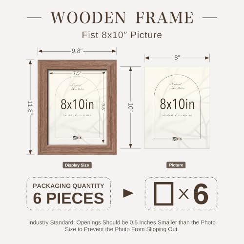 Image of VCK 8x10 Picture Frames Walnut - Wide Border Wood Poster Frame, Multi-Directional Display Family Photos, Office Prints, Studio /Gallery Artwork, Woodgrain Series, Tabletop & Wall Hanging, Set of 6