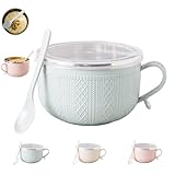 Taza de sopa grande – Cuenco estético de 25 onzas con tapa, tazas de sopa grandes con tapas y asas para café, sopas y guisos, juego de tazas de comida navideñas de doble capa resistente al calor (azul