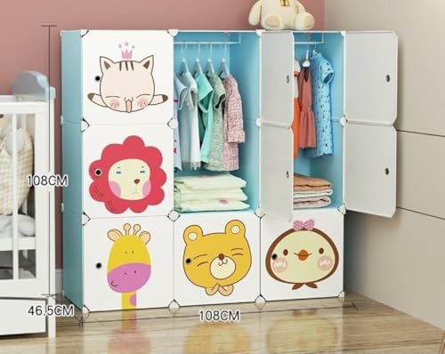 Image of Owme Collapsible Wardrobe for Clothes - DIY 9 Door Plastic Almirah for Clothes with Doors | Side Hanger, Foldable Wardrobe for Storage for Home | Storage Organizer for Clothes - Blue