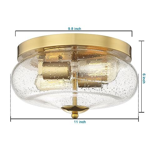 Darkaway Ceiling Light Fixtures Flush Mount, Indoor Outdoor Ceiling Light with Seeded Glass Shade for Hallway, Kitchen, Bedroom, Porch, Gold by Darkaway - Image 4