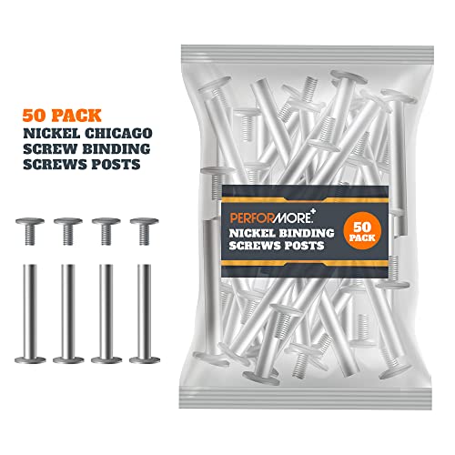 Performore 50 Pack of Chicago Screw Post Binding Screws, 30mm Nickel Plated Metal Screw Posts for Scrapbooking, Photo Albums, Binding Leather Repair