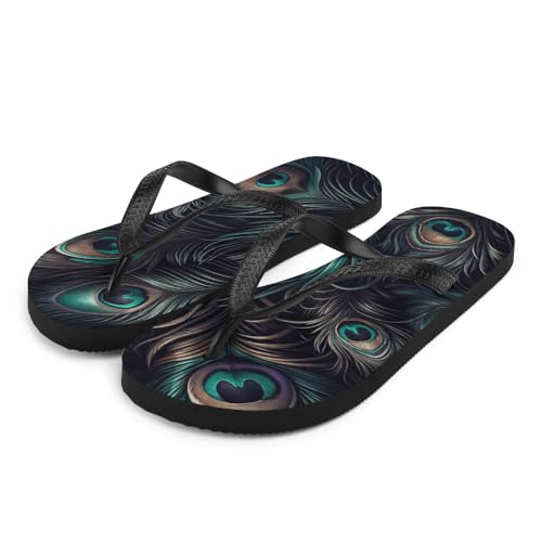 Women's Dark Peacock Feather - Lightweight Comfy Soft Sole Flip Flop Sandals2
