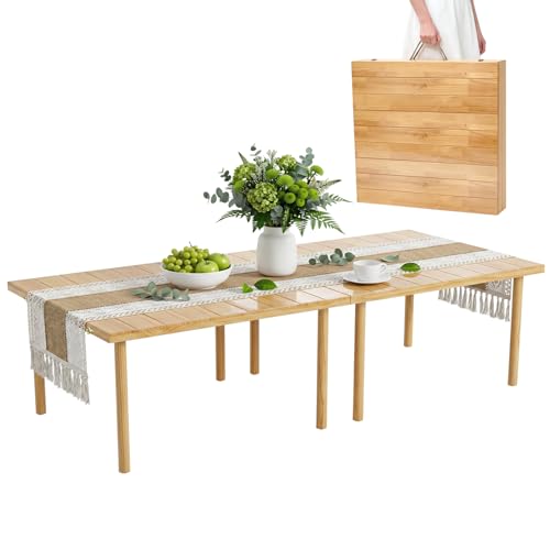Upgraded Mini Low Wooden Folding Picnic Table with 8-Legs, Thick Varnished Tabletop, 44"×30" Portable Boho Beach Table with Table Runner for Yard, Camping, Indoor & Outdoor (Vertical Stripe)