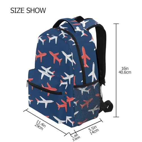 Red Airplane Blue Backpack for School Boys Girls Adults Kids Bookbag Laptop Bag 15L4