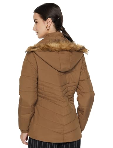 Image of Qube By Fort Collins Women's Medium-Length Bomber Jacket with Detachable Hood Stylish Winterwear for All-Day Comfort |Material: Nylon