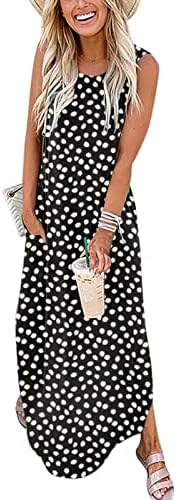 ANRABESS Women’s Casual Loose Sundress Long Dress Sleeveless Split Maxi Dresses Summer Beach Dress with Pockets